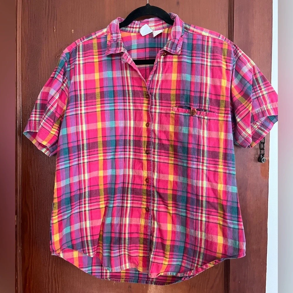 Essentials Vibrant Plaid Button Down Shirt